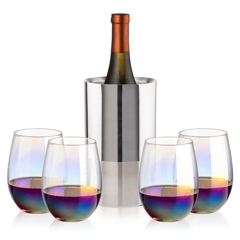 Catania Wine Cooler & Miami Stemless Wine Set - 5